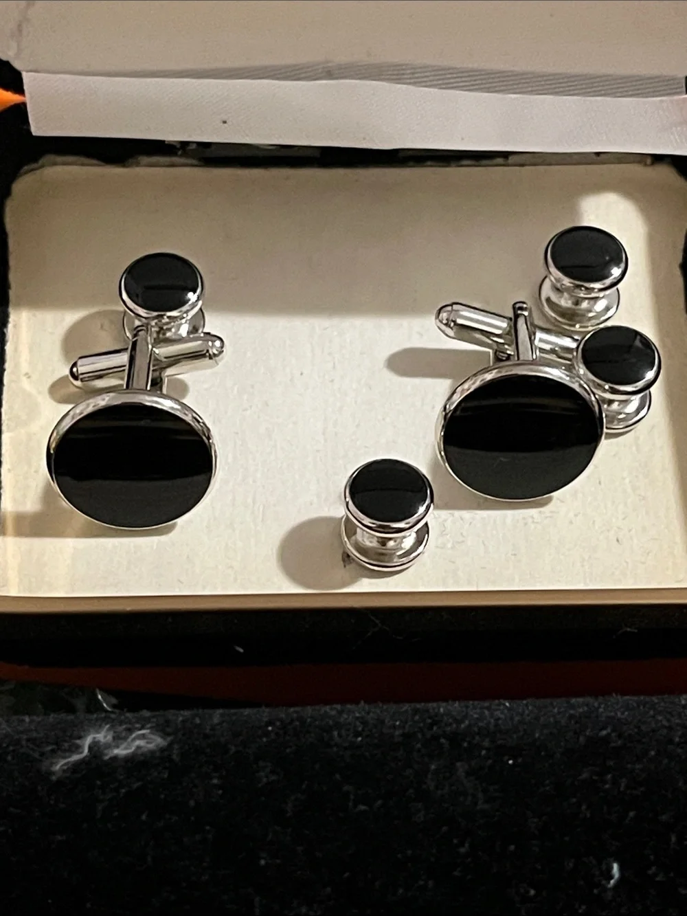 Classic Black and Silver Cufflinks and Studs Set